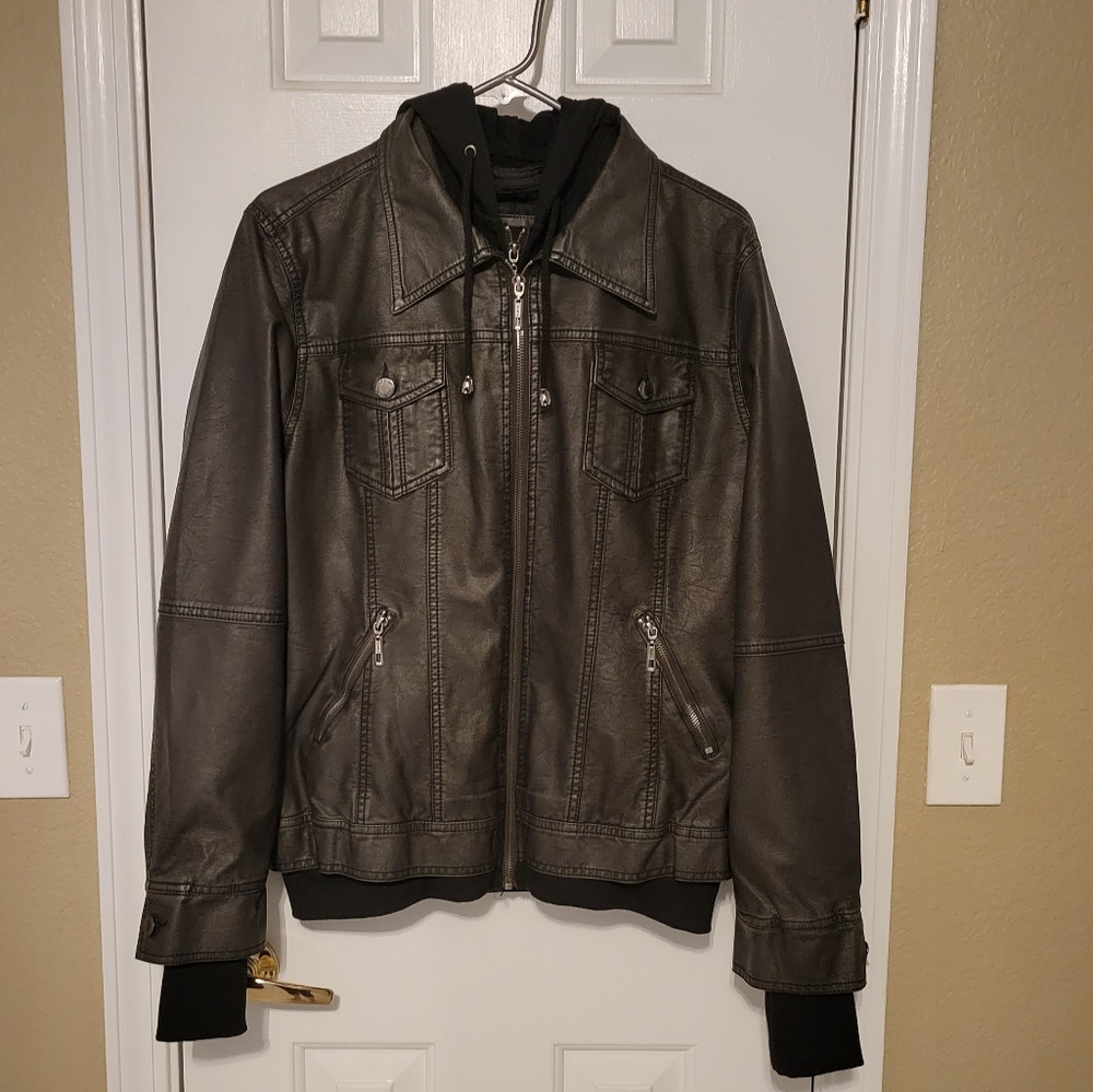 Faux Leather Sweater Sown Jacket